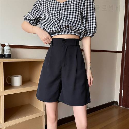 5 Sizes Solid Simple Black Fashion Loose All Match Fashion Basic High Waist Elastic Korean Style Women Shorts