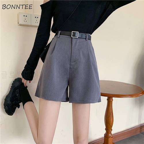 Shorts Womens Solid Loose Elegant Office Ladies Leisure Wide Leg Trousers Button Plain Daily Female Clothing Casual Korean Kpop