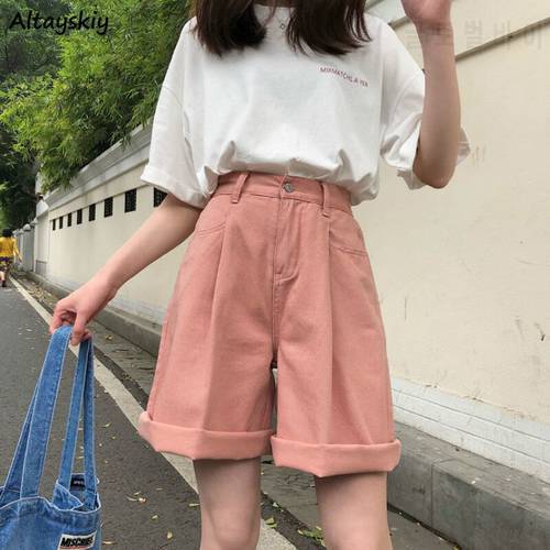 Shorts Women Elegant Loose Lovely All Match Leisure Pockets High Waist Simple College Solid Zipper Female Fashion Popular Ins