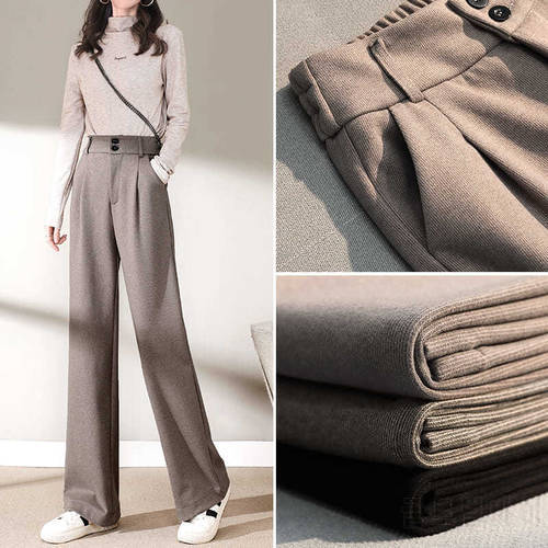 Thick Pants For Women&39s Wide-leg Woolen Pants Straight Winter Thick Trousers Autumn Pants High Waist Drape Casual Loose Trouser