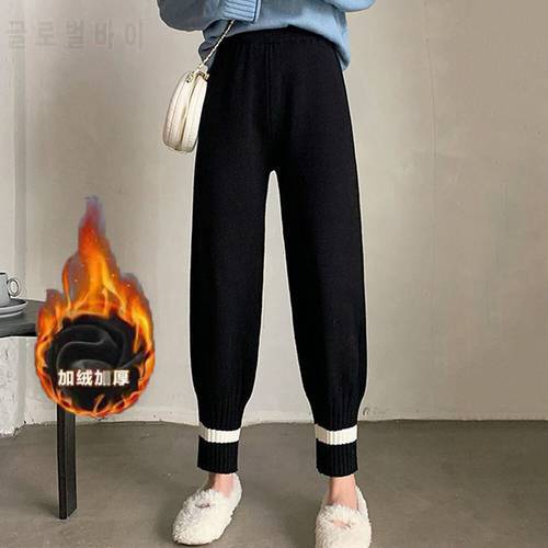 Wide Pants for Women Knitting Casual Loose Women&39s Pants Lacing Harem Pants Women Thickening Winter Autumn 2022 Women&39s Clothing