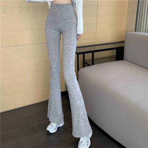 Casual Skinny Elastic High Waist Stretchy Sports Knitted Sweatpants Women Trousers Slit Fashion Flared Leggings Joggers 2022