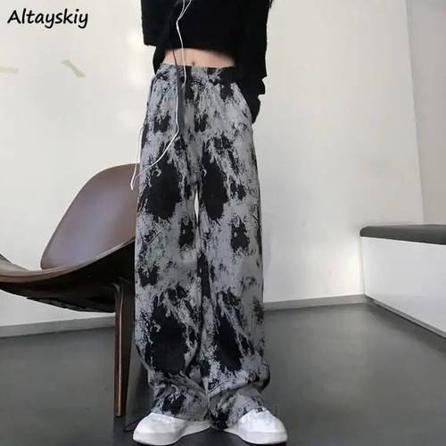 Pants Women Tie Dye Harajuku Full Length Casual Trousers Retro High Waist Vintage Korean Style Female Streetwear New All-match