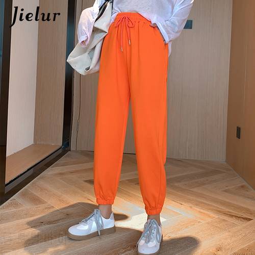 Jielur Candy Color Orange Purple Sports Pants Female Street Leisure Capri BF Harajuku Harem Pants S-XL Autumn Women Sweatpants