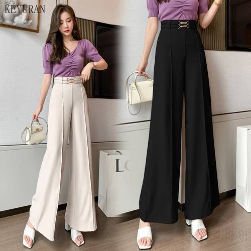 Apricot Wide Leg Pants Women&39s Fashion 2021 Casual Loose Trousers Office Lady Elegant Long Palazzo High Waist Pants Black