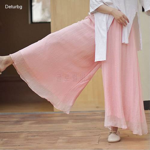 Women&39s Elegant Chinese Style Wide Leg Pants Female Casual Cotton Linen Loose High Waisted Flowy Dance Pants 2021 Autumn PA149