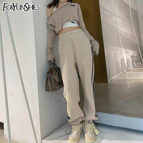 FORYUNSHES Women Baggy Joggers Female Elastic Wasit Side Stripe Loose Casual Sweatpants Bound Feet Pants 2020 Autumn Winter New