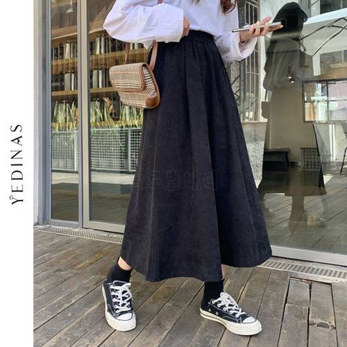 Yedinas Vintage High Waist Plus Size Maxi Skirt Casual Loose Long Skirts For Women Harajuku Korean Style Black School Skirts