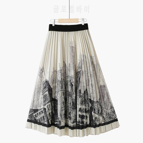 Korobov Autumn New Korean Sweet A-Line Skirts Women High Waist Elegant Print Skirt Vintage Kawaii Midi Faldas Mujer