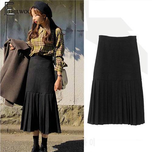 Winter Skirts Hot Sales Women Fashion Korean Japan Style Design Girls Temperament Vintage Black Pleated High Waist Skirt Cute
