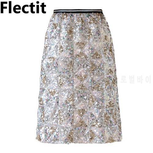 Flectit Geometric Sequin Midi Skirt Womens Disco Party Night Out Skirt With Shining Sequines *