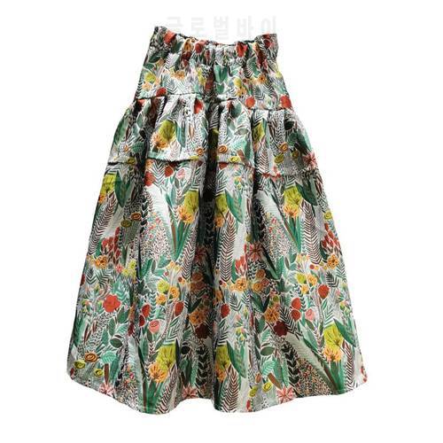 [EWQ] Pleated Tutu Skirt High Waist Jacquard Ball Gown Skirts Trendy Clothing Autumn 2023 Vintage Flower Ladies Clothing 16W540