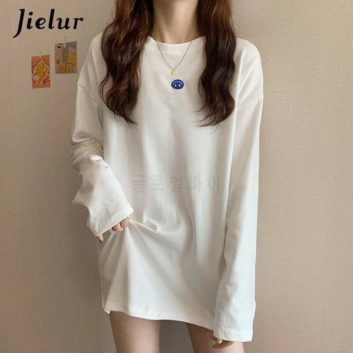 Jielur Fashion Women&39s T-shirts Basic O-neck White T-shirt Simple Casual BF Applique Top Female Korean Hipster Tee Shirts S-L