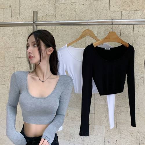 Woman TShirts Autumn Close-Fitting Slim-Fitting Long Sleeve Short T-shirt Low-Cut Backless Top Crop Top Mujer Camisetas