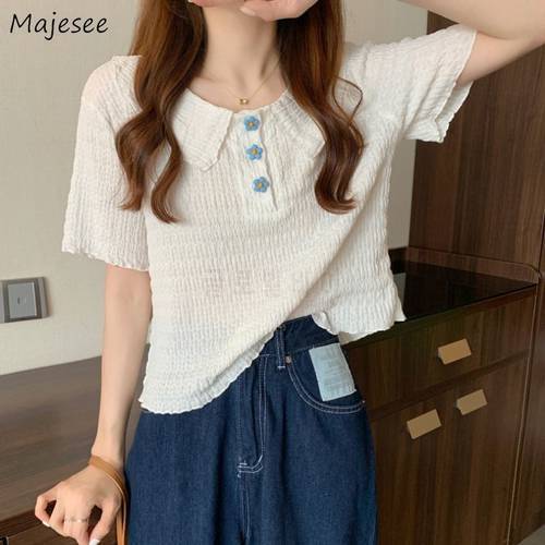 T-shirts Women Kawaii Korean Style Cute Popular M-4XL Flowers Girlish Loose Casual Simple All-match Preppy Version Tops Chic Ins