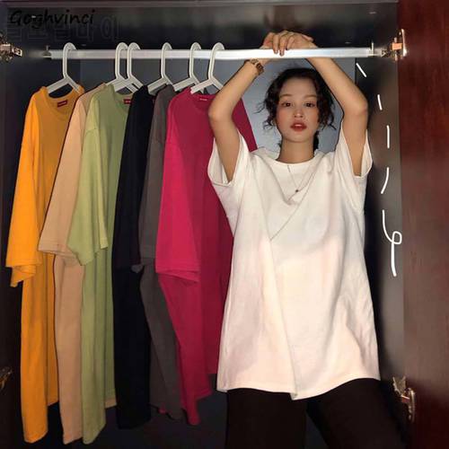 Women Long Sleeve T-shirts Solid Loose O-neck 5 Colors Korean Style Simple Fashion All-match Student Streetwear High Quality Tee