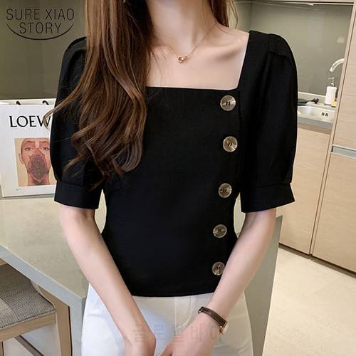 Vintage Linen Cotton Shirt Fashion Woman&39s Blouses Bandage Slim Short Sleeve Tops Puff Sleeve Solid Button Shirts Ropa 9637