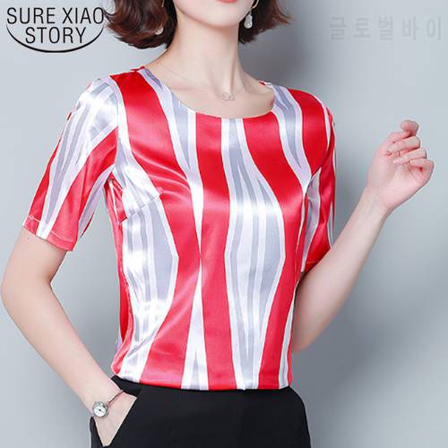 Striped Chiffon Blouse Women Shirts Womens Tops and Blouses Womens Clothing Plus Size Tops Short Sleeve Women Blouses 3814 50