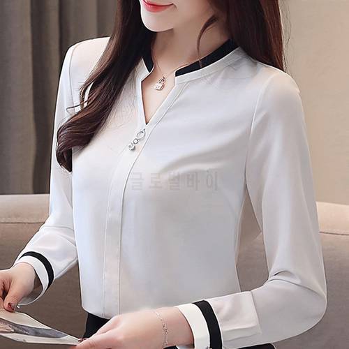 Blusas Mujer De Moda 2022 Blouse Women V-neck Office Blouse For Women Chiffon Blouse Shirt Long Sleeve White Blouse Shirts A893