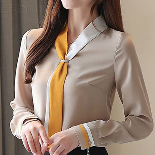 Blusas Mujer De Moda 2022 Tie V-neck Office Ladies Tops Long Sleeve Women Shirts Chiffon Blouse Womens Tops And Blouses B911