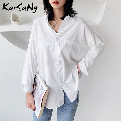 KarSaNy Long Sleeve White Blouse Women Work Wear Oversized White Collar Shirt Women Elegant Casual Loose Shirt Blusas Autumn