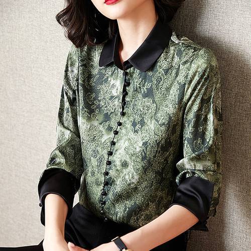 Korean Silk Shirts for Women Long Sleeve Shirts Woman Vintage Print Blouse Tops 2022 Women Satin Silk Shirt Blusas De Mujer