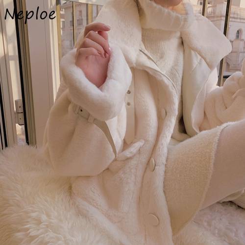 Neploe Fall Winter 2023 New Coat Loose Turtleneck fuzzy Jacket Women Velvet Outerwear Imitation Rabbit Fur Cotton Jackets