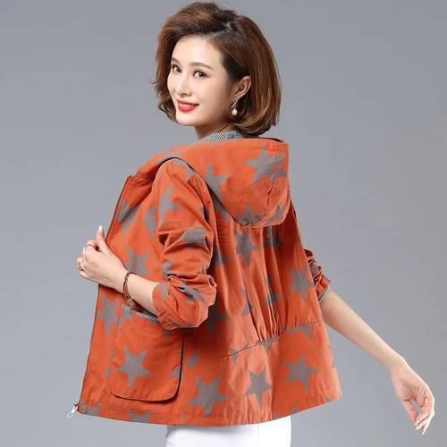 2022 New Autumn Women&39s Jackets Long Sleeve Hooded Coat Bomber Jacket Print Casual Windbreaker Female Fashion Outwears