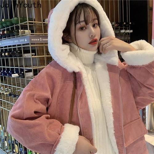 Joinyouth 2022 Chic Corduroy Lamb Jackets for Women Harajuku Hooded Pocket Winter Outwear Tops Thicked Warm Korean Casual Coat