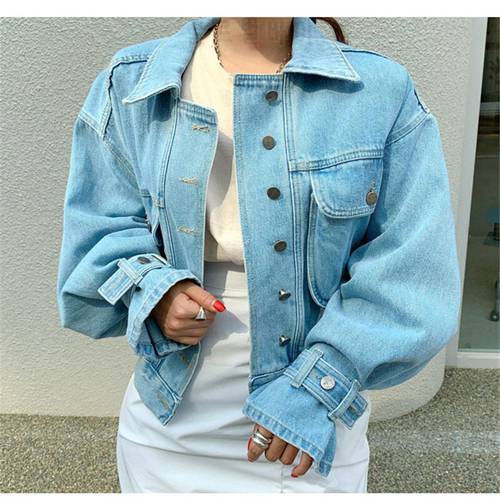 HziriP Autumn Students Chic Denim Casual Feminine BF Style Brief Cowboy Office Lady All-Match Fresh Loose Coat Large Size Tops