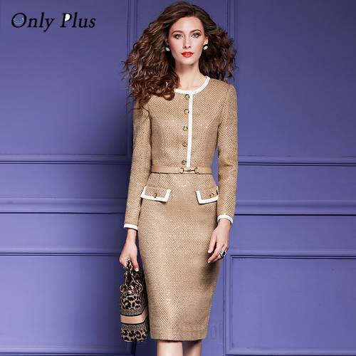 EVNISI Fashion Slim Shiny Straight Dress For Women Autumn Winter O-neck With Belt Button Up Dresses Elegant Party Vestidos