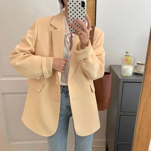 5colors 2021 Autumn Women&39s Blazers Korean Style Pockets Jackets Oversized Elegant Office Lady Coats outwear Tops (N0297