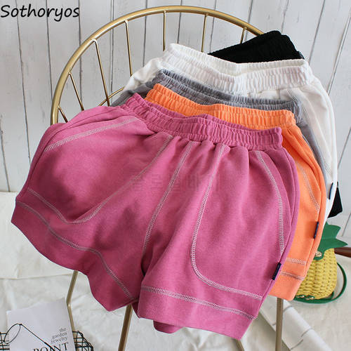 Women Solid Shorts Simple Daily Basic All-match Running Gym Girls Wide Leg Bottoms Casual Loose Trendy Chic Hipsters Ulzzang Hot