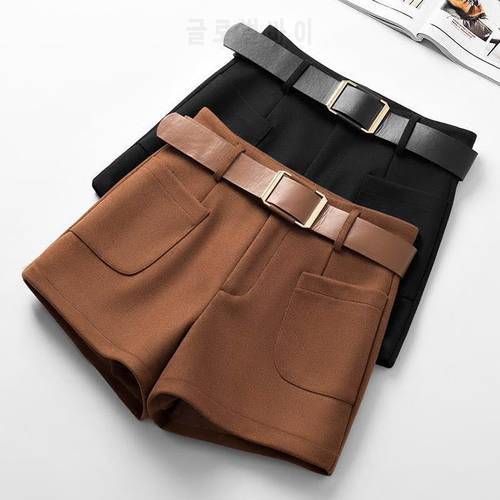 Shorts Women Belt Delivery Winter Short Pants High-Waisted Trousers Women Ropa Mujer
