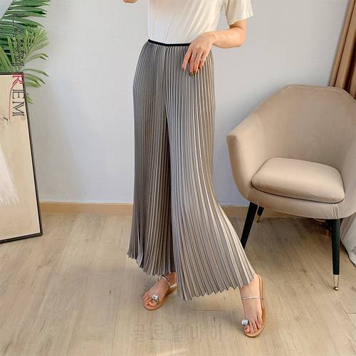LANMREM Pleated Pants Women&39s Ankle Length 2023 Spring Straight Wide Leg High Waist Trousers Female Casual 2D6047