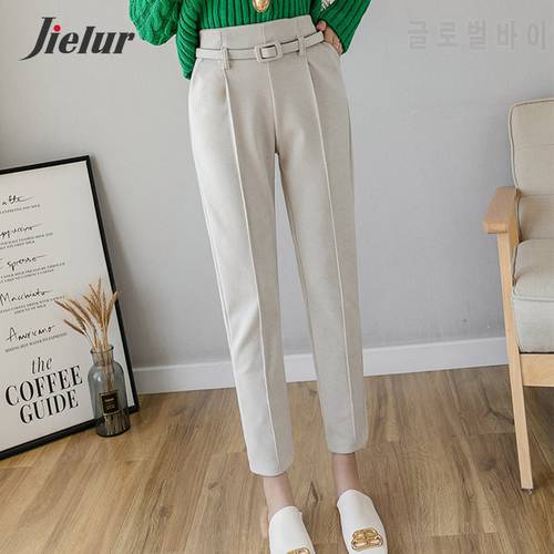 Jielur Winter Woolen Women&39s Trousers High-waisted Fashion Straight Female Pants Casual Office Lady Apricot Pants Sashes S-XXL