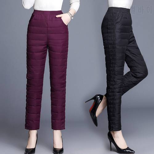 Women Pants Trousers Winter High Waisted Outer Wear Women female Fashion Slim Warm Thick Duck Down Pants Trousers