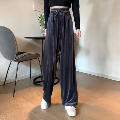 2022 New Autumn Women&39s Korean Version Simple Versatile Mopping Trousers Wide-leg Thin Dark High-waist Straight-leg Casual Pants