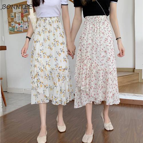 Skirts Women Floral Friends Sexy Mujer Asymmetrical Loose Preppy Sweet Girls Harajuku Vintage Retro Chic Ins Style All-match New