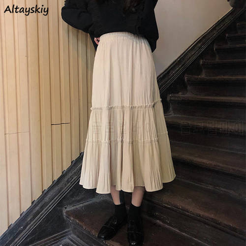 Skirts Women Patchwork Edible Tree Fungus Simple All-match Spring Design Elegant College Ladies Ins Chic Cozy Stylish Ulzzang