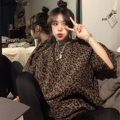 5 Quarter Sleeve T-shirts Women Leopard Loose Bf Style PopularChic Trendy Cool Harajuku High Street All-match Hip Hop Casual