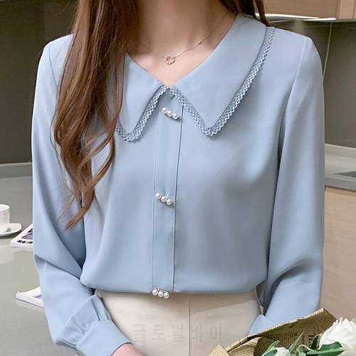 Autumn Long Sleeve Blouse Shirt Tops Blouse Women Blusas Mujer De Moda 2022 Blue Chiffon Blouse Shirt Women Blouses Blusa D655