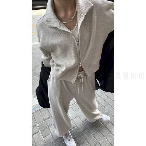 Fall 2022 New Waffle Suit Women Suit Loose Thin Fashion Sports Jacket Casual Sweatpants Two Piece Sets Women Jackets Sports Sets