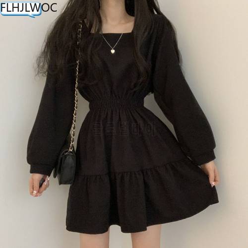 Chic Korea Feminine Vestidos Red New Year Hot Sales Winter Spring Basic Wear Cotton Blended A Line Little Black Dress