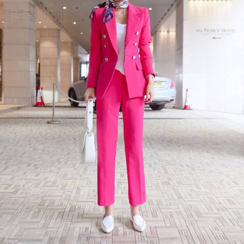 2022 Fashion Professional Suit Jacket Pants 2-Piece Set Rose Red Mid-length Suit High Quality Professional Wear Female