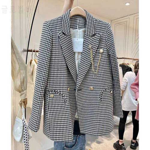 2022 Fall New Women&39s Jacket Plaid Suit High Quality Casual Double Breasted Office Elegant Lady Blazer Temperament