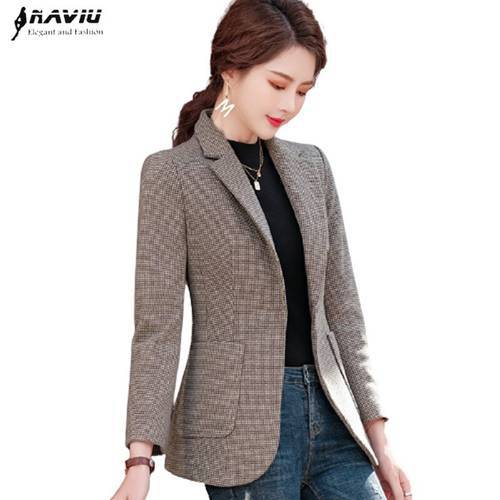 Naviu 2022 Spring New Fashion Small Plaid Blazer High Quality Material Tops For Women Coat Office Lady Formal Wear