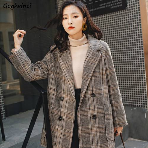Women Brazers Business Lady Hot Sale 3XL Plaid Loose Double Breasted Button Notched Korean Style Fashion Ulzzang Streetwewar New