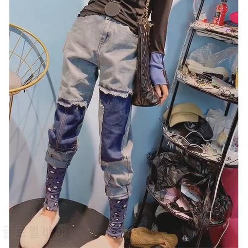 Mom Jeans Women&39s Leopard Print Stitching Nostalgic Slimming Casual Hit Color Harem Pants High Waist Jeans Boyfriend Pants