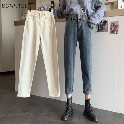 Jeans Women Buttons Ulzzang Students Cozy Ins Design Vintage Ankle-length Autumn All-match Leisure Prevalent Friends Simple Pure